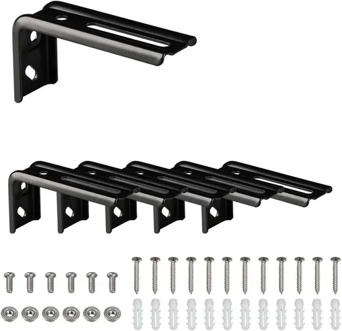 Paquete de 6 soportes de cortina multiusos para montaje en pared, metal grueso y capacidad de carga súper fuerte (negro)