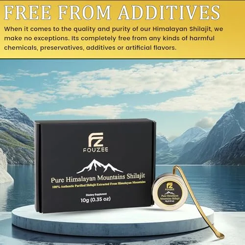 Miniatura 7 de FOUZEE Shilajit Pure Himalayan Mountains - 77% + consistencia dura auténtica de ácido fúlvico, fuente natural de ácido fúlvico, más de 85 minerales