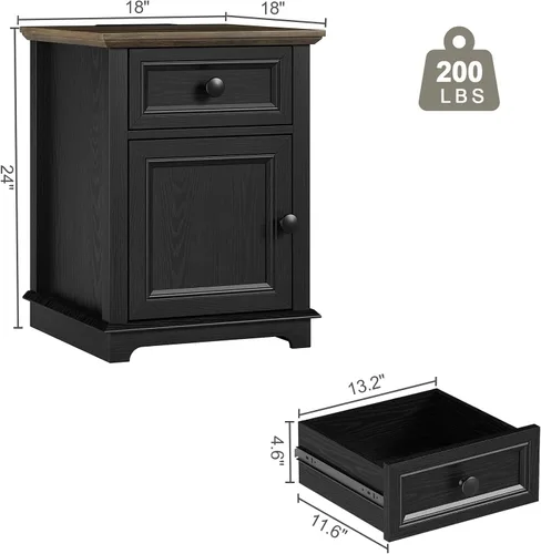 Miniatura 3 de REDAYFUR Mesa auxiliar con estación de carga, carga rápida, mesa auxiliar con cajón, mesa auxiliar de almacenamiento grande para sala de Negro