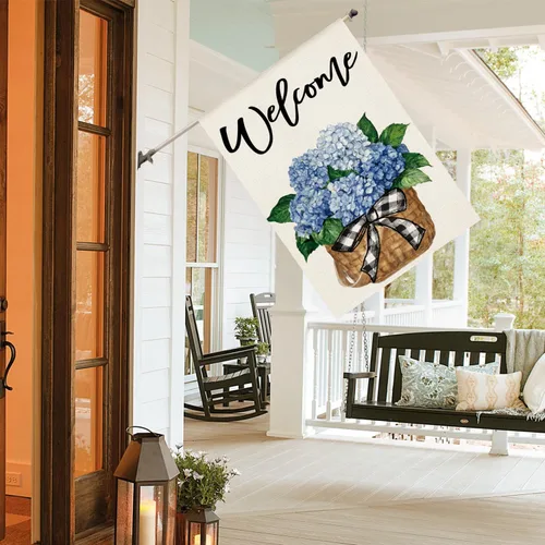 Miniatura 3 de AVOIN colorlife Bandera de jardín de primavera y verano de hortensias de 12 x 18 pulgadas, doble cara exterior, bandera floral de bienvenida