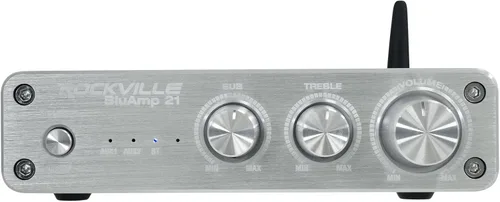 Miniatura 7 de Rockville BLUAMP 21 Negro 2.1 Canales Bluetooth 5.1 Clase D Amplificador Receptor de Audio para el Hogar, 2x40W+70W RMS, Fuente de Alimentación 24V