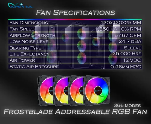 Miniatura 4 de Apevia FB4-RGB Frostblade Ventilador LED silencioso RGB de 4.724 in que cambia de color para juegos con control remoto, 16 LED y 8 almohadillas