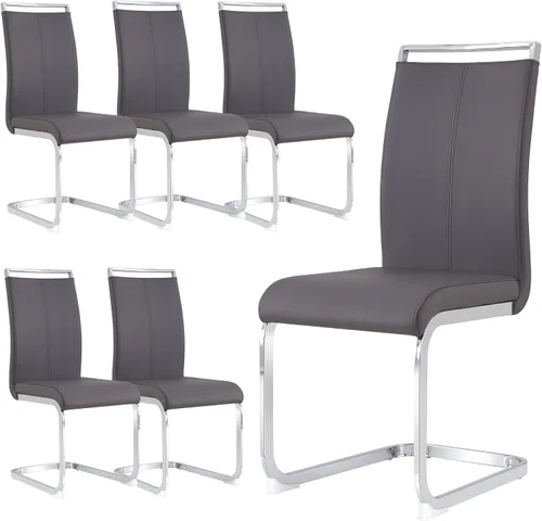 Miniatura 36 de gopop Juego de sillas de comedor, sillas modernas de metal con asiento acolchado de piel sintética, respaldo alto y patas cromadas resistentes, claro
