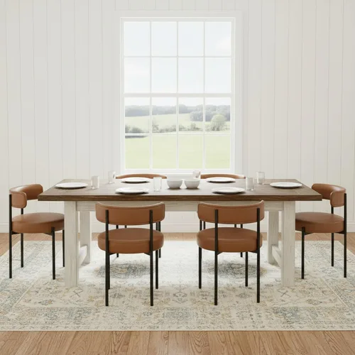 Miniatura 29 de Juego de 2 sillas de comedor Boucle, sillas de comedor beige con asiento tapizado y respaldo redondo, sillas de cocina modernas de mediados de siglo