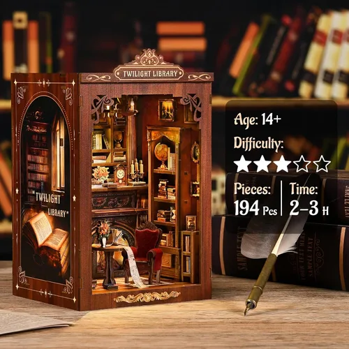 Miniatura 4 de KERNOWO Kit de Rincón de Libros, Rompecabezas de Madera 3D DIY para Adultos, Adolescentes y Principiantes, Kit de Casa Miniatura en Miniatura