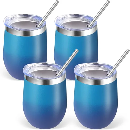 Miniatura 58 de Volhoply - Juego de 12 vasos de vino de 12 onzas con tapa, hechos de acero inoxidable con aislamiento al vacío de doble pared, vasos de vino sin Rosa