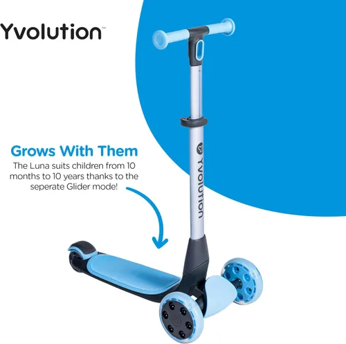 Miniatura 2 de Yvolution Y Glider Luna - Scooter con maletero y asiento de almacenamiento extraíbles, 3 en 1 con rueda de luz LED, barra de empuje de altura
