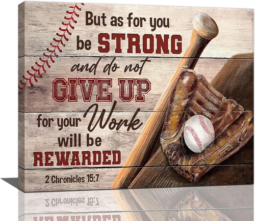 Miniatura 29 de Arte de pared cristiano de béisbol para decoración de habitación de niños, pintura de lona con escritura deportiva, impresiones de citas Crónicas