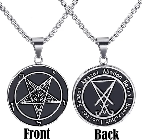 Miniatura 3 de ELFASIO Collar de cabra Baphomet con pentagrama invertido para hombre, sigil de Lucifer Satanás, símbolo satánico, Samael Lilith, cadena colgante