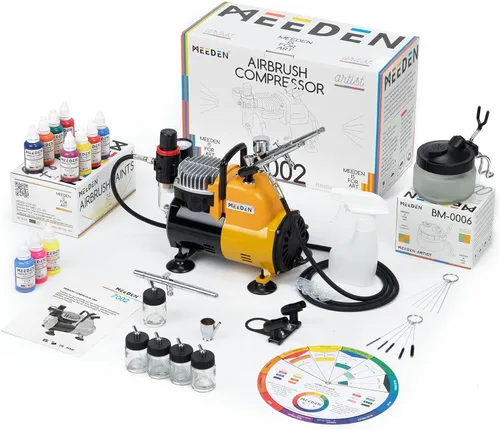 Miniatura 10 de MEEDEN Kit de compresor de aerógrafo - Compresor de aire completo de 1/5 HP para pintura de modelos con manguera de 6 pies Individual - Amarillo