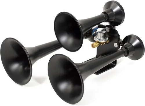 Miniatura 8 de HornBlasters Outlaw - Bocina de tren negra de 12/24 voltios solamente - 3 trompetas - gran sonido