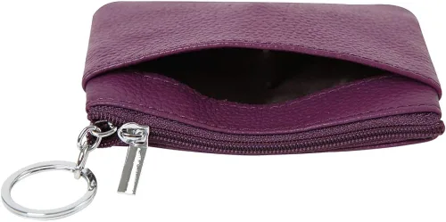 Miniatura 3 de Monedero de cuero auténtico para mujer, con llavero