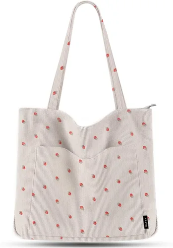 Miniatura 12 de Prite Bolsa de pana para mujer, bolsa de hombro grande con cremallera y bolsillos para la universidad, trabajo, viajes, compras
