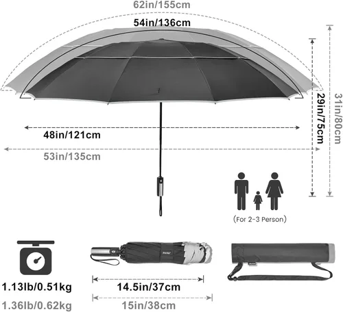 Miniatura 4 de G4Free 54/62 Inch Windproof Inverted Umbrella with Reflective Stripe Large Compact Reverse Golf Umbrella for Rain 10 Ribs Double Canopy Travel