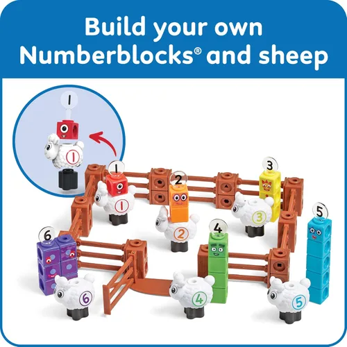 Miniatura 5 de hand2mind Numberblocks Sheep Farm MathLink - Juego de actividades de aprendizaje preescolar, juego de granja, bloques de conteo, juguetes