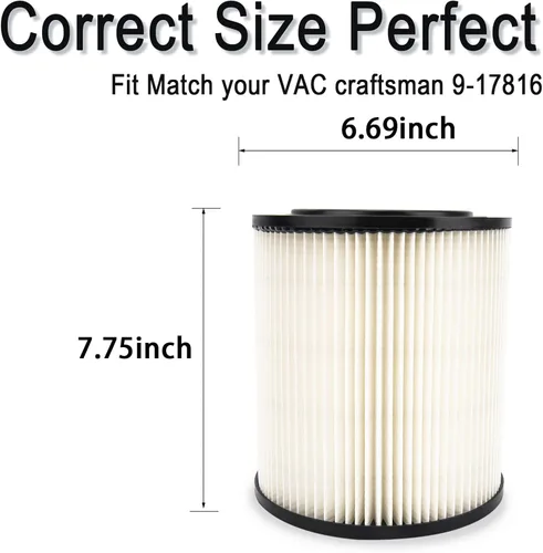 Miniatura 3 de 17816 Filtro para Shop Vac Craftsman 9-17816 Filtro Craftsman para aspiradoras húmedas/secas de 5/6/8/12/16/32 galones más grandes accesorios