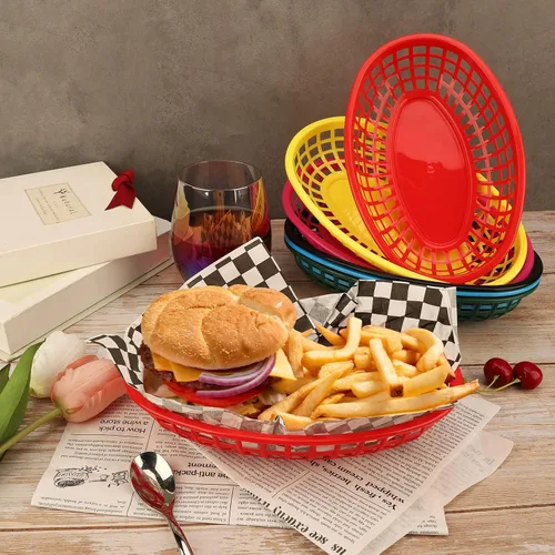 Miniatura 6 de EUSOAR Bandejas de plástico para servir, 6 cestas de alimentos de 9.4 x 5.9 pulgadas para servir, cestas de pan reutilizables para suministros