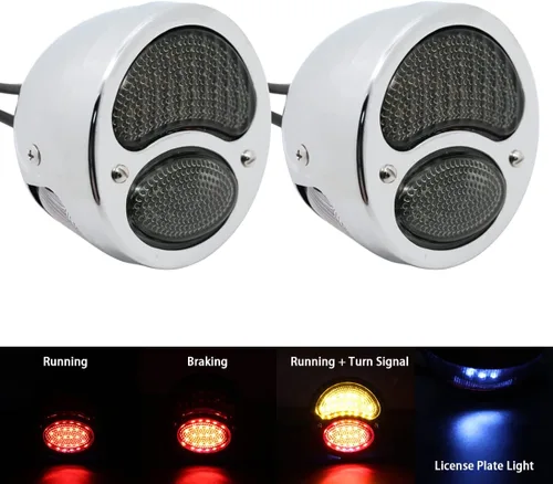 Miniatura 2 de 2 luces traseras LED vintage Duolamp de 12 V, indicador de parada trasera con luz de funcionamiento, intermitentes, lámpara de matrícula, lente