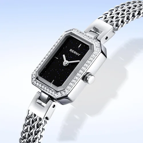 Miniatura 2 de BERNY Relojes de Plata para Mujeres Damas Conjunto de Reloj de Pulsera y Pulsera Delicado Reloj de Pulsera de Cuarzo Premium con Acentos de Cristal