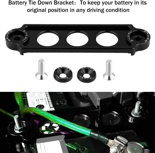 Miniatura 2 de Fydun Soporte de amarre de batería, batería de carreras de coches, soporte de sujeción de bloqueo anodizado para Honda Civic/CRX 1988-2000 (negro)