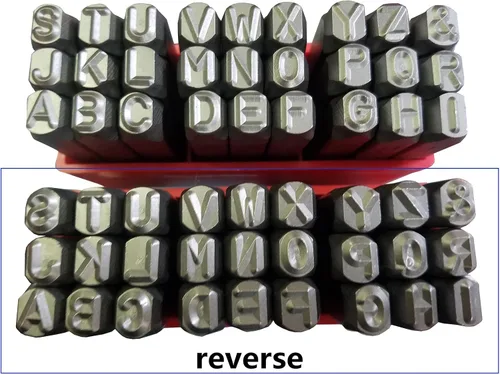 Miniatura 8 de Juego de 27 sellos de acero resistente con letras mayúsculas de 3/64" 1mm, kit de punzones de alfabeto para estampado a mano de caracteres, código