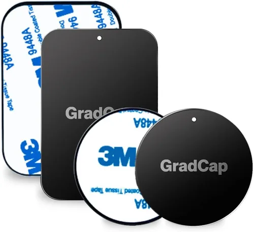 GradCap Placa de metal para soporte magnético de teléfono, paquete de 4 discos universales de metal negro ultrafino con adhesivo 3M fuerte, kit de