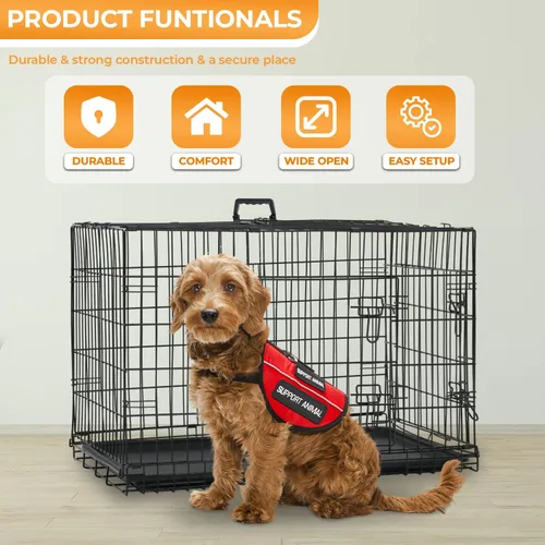 Miniatura 2 de PayLessHere Jaula grande para perros medianos y grandes, jaula de metal para perros de doble puerta, plegable, para interiores y exteriores