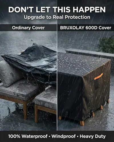 Miniatura 5 de Cubierta impermeable para muebles de exterior, juego de mesa y silla rectangular de 600D resistente de 64 pulgadas de ancho x 52 pulgadas de largo x