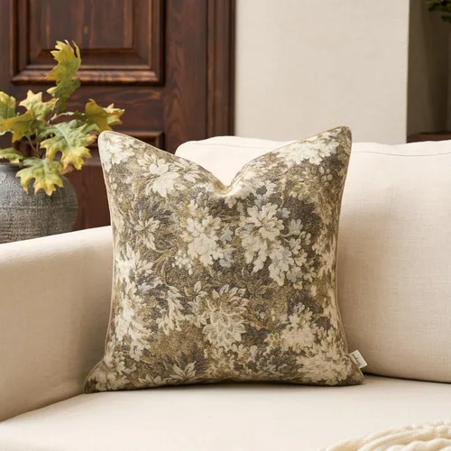 Yangest - Funda de almohada decorativa floral neutral de 18 x 18 pulgadas, funda de cojín vintage de chenilla cuadrada suave para sofá, funda de