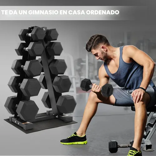 Miniatura 7 de Fitvids Juego de mancuernas hexagonales recubiertas de goma con estante de almacenamiento, juego de pesas de mano de 100/150/200/550 libras