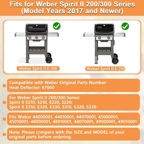 Miniatura 2 de 67060 Deflector de calor para Weber GS4 Spirit II 300 y 200 SER Spirit II E210 E220 E310, S210/220, S310/320, repuesto para Weber Spirit 2 piezas
