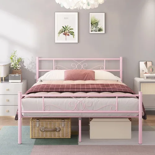 Miniatura 13 de Weehom - Base de cama tamaño individual con cabecero, estribo, soporte de listones de acero, cama metálica tamaño individual, no necesita somier