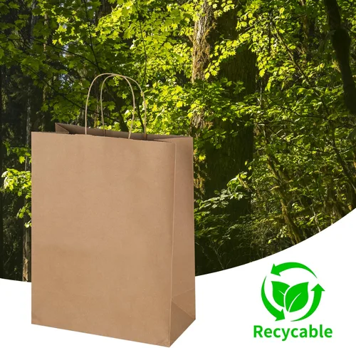 Miniatura 4 de Oikss Paquete de 100 Bolsas de Papel Kraft Marrón Natural Liso de 10x5x13 con Asas al Por Mayor para Favores de Fiestas de Cumpleaños Comestibles
