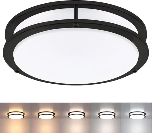 Miniatura 16 de Paquete de 2 Lámparas de Techo Negras, Lámpara de Techo LED de Montaje al Ras de 10 Pulgadas - Luces LED de Baño y Dormitorio Negro Mate