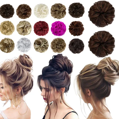 Miniatura 32 de Moño desordenado grande y desordenado, moño ondulado, rizado, coleteros gruesos, extensiones de cabello para mujeres y niñas, color marrón jengibre