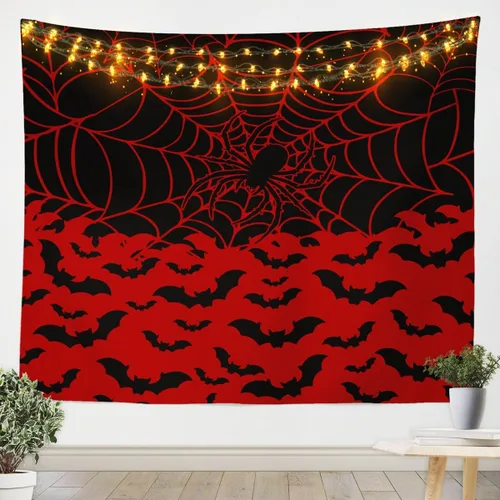 Miniatura 8 de Feelyou Halloween Wall Art for Bedroom Living Room Cartoon Ghost Tapestry Decoration for Kids Boys Girls Red Tapestry Wall Hanging Ghost Festival