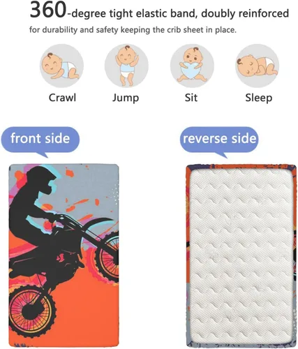 Miniatura 5 de Sábana bajera ajustable para cuna con temática de motocross, sábana bajera estándar para cuna, suave y transpirable, sábana de colchón para cuna