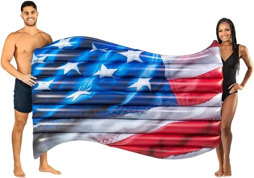 Miniatura 9 de Stars and Stripes American Flag Inflatable Outdoor Pool Rafts, Coolers, & Swim Rig Collection. Celebrate The USA. Fideos inflables de natación