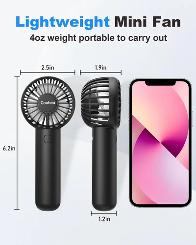 Miniatura 2 de Coohea Mini Ventilador de Mano, Diseño Pequeño y Bonito, 3 Velocidades Potentes, Batería Recargable USB Operada, Ventilador Personal Portátil
