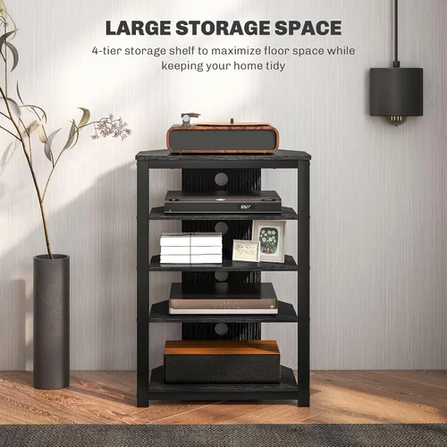 Miniatura 5 de HOMCOM Soporte multimedia con estante de audio de 4 niveles, estante de esquina para medios AV con gestión de cables para reproductores de DVD, Negro