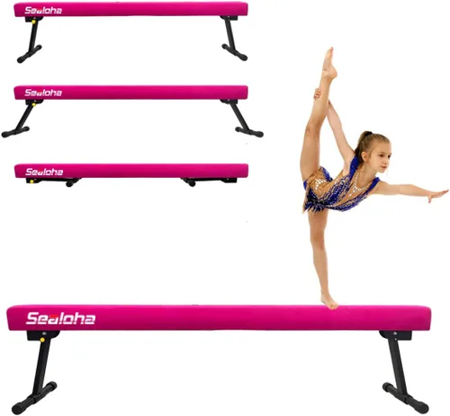 Miniatura 15 de Viga de equilibrio ultrasimple ajustable y plegable de 6 pies, equipo de gimnasia de suela sintética de piso alto y bajo, sin necesidad de Asterismo