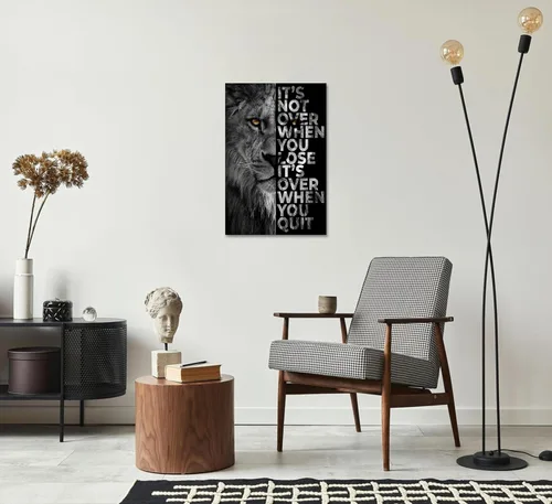 Miniatura 4 de Lienzo impreso de cabeza de león, arte de pared inspirador, póster de animales en blanco y negro, imagen motivacional con cita motivacional