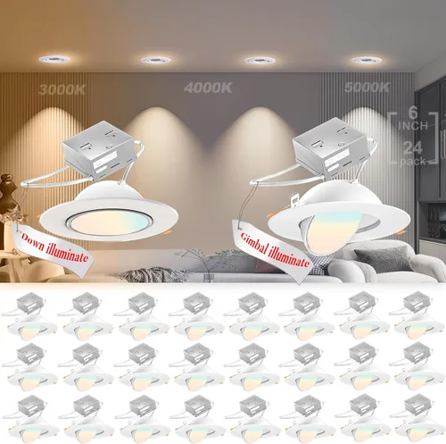 Miniatura 11 de Lightdot - Paquete de 6 luces LED empotrables con rótula de 6 pulgadas, ajustable 360°+90°, temperatura de color de 3CCT seleccionable y regulable