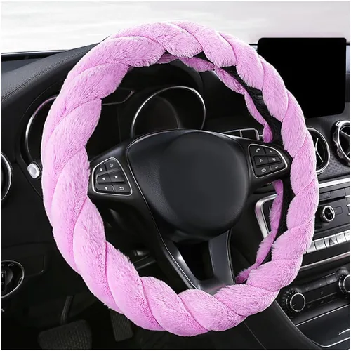 Miniatura 13 de KVAEY - Funda para volante de coche de felpa suave, de 15 pulgadas, antideslizante y redonda, protector de volante de invierno, funda de volante