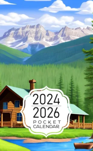 Pocket Calendar 2024-2026: Two-Year Monthly Planner for Purse , 36 Months from January 2024 to December 2026 | Cartoon illustration | Wooden house |