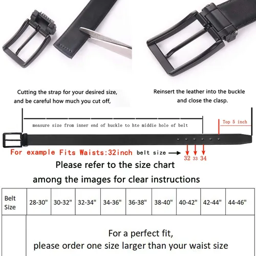 Miniatura 2 de Cinturón de cuero para hombre, para usar con pantalones vaqueros, color negro