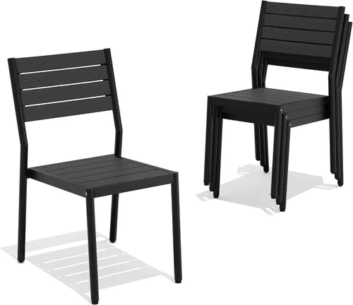 Miniatura 20 de Pellebant Juego de 2 sillas de comedor apilables para exteriores, sillas de patio de aluminio con brazos, para todo tipo de clima, para jardín, Negro