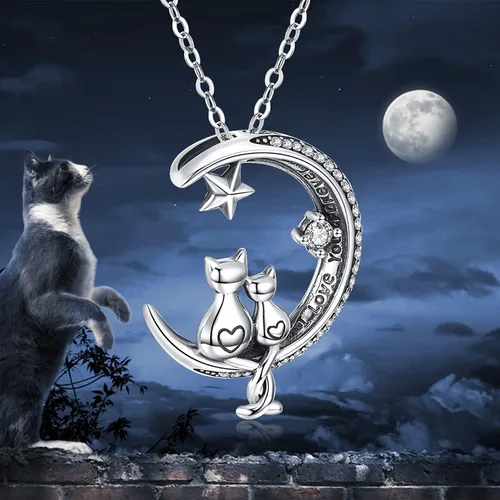 Miniatura 2 de Odinstone Collar de gato colgante de plata de ley S925 colgante de gato en luna circonita cúbica joyería de mujer regalos para mamá con paquete