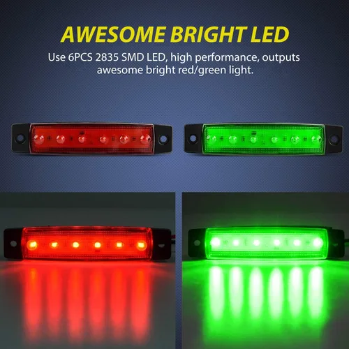 Miniatura 3 de Nilight juego de 10 luces LED indicadoras laterales de 3.8 pulgadas, rojas y verdes, para navegación marina, para yate, kayak, velero, remolque