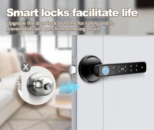 Miniatura 6 de Perilla de puerta con huella dactilar, perilla de puerta inteligente 5-en-1 de función completa, cerradura de puerta con huella dactilar